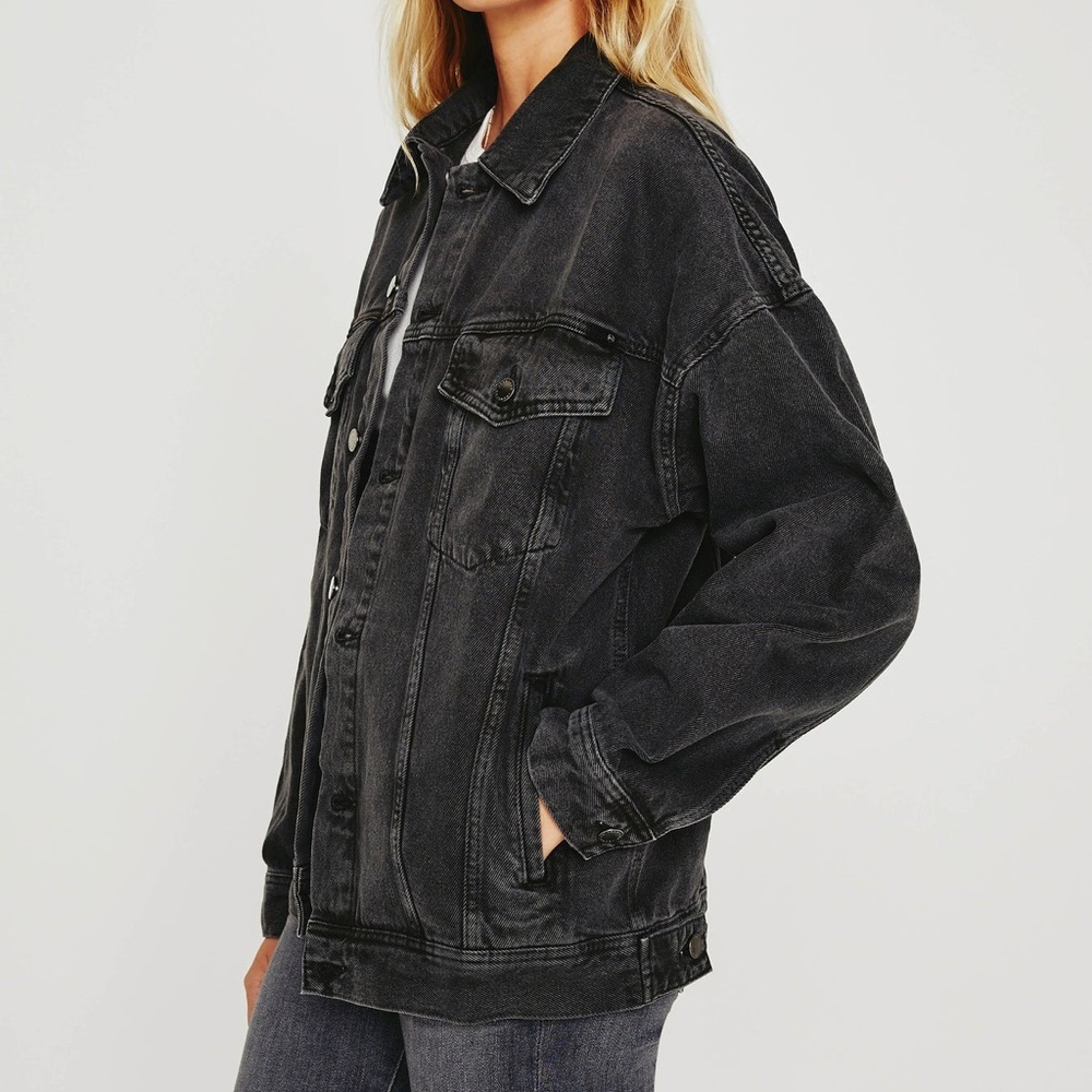 American Eagle Outfitters Black Washed Oversized Denim Jacket